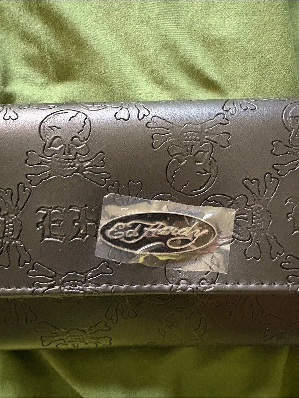 Ed Hardy Black Embossed Skull Wallets